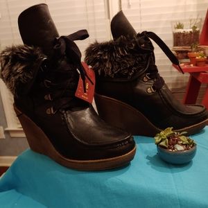 NEW Ankle Fur Leather 4" wedge Heal Mossimo Boots!
